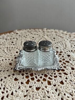 Vintage Silver Plated Salt Pepper Shakers with Tray | Retro Kitchen Decor